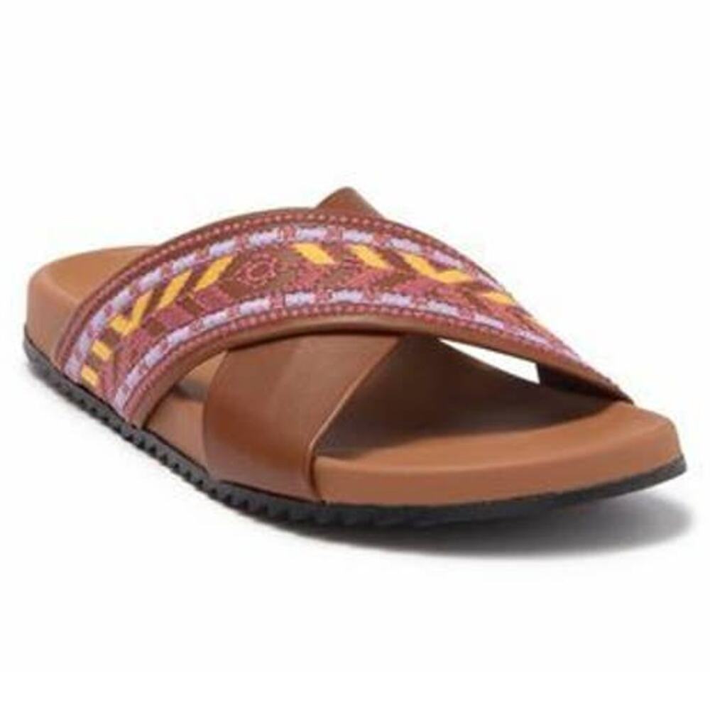 Johnny Was NWOB Leather Embroidered Boho Alessi Sandal Slide Size 37 (US 7)